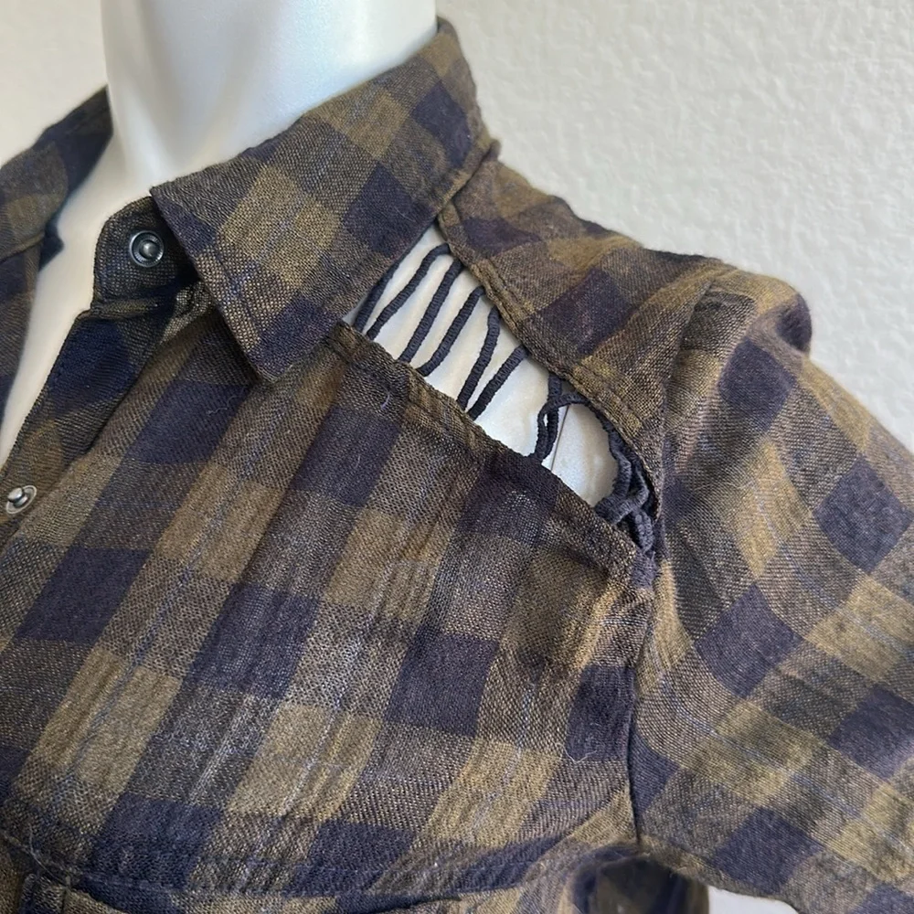 Free People Lace Up Plaid Navy Combo
